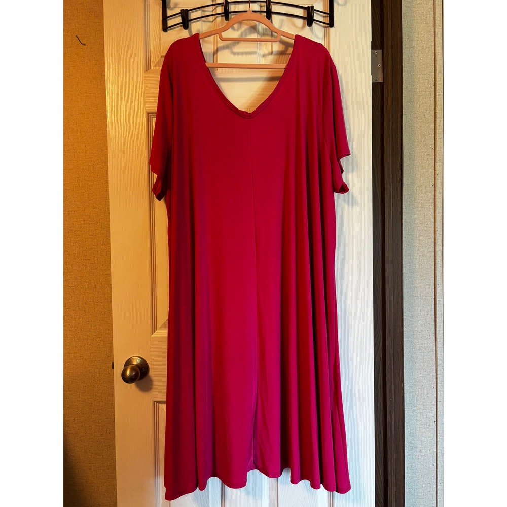Roamans Womens Magenta Pink V-Neck Short Sleeve A-Line Dress Plus Size 34/36 4X